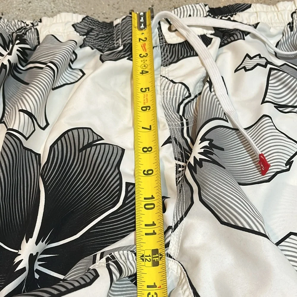 SURF MENTALITY BY LAGACI SPORT TROPICAL FLORAL PRINT SWIM TRUNKS WHI BLK SZ XXL